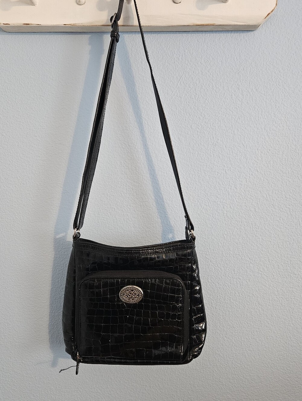 Brighton Black Croc-Embossed Crossbody Bag